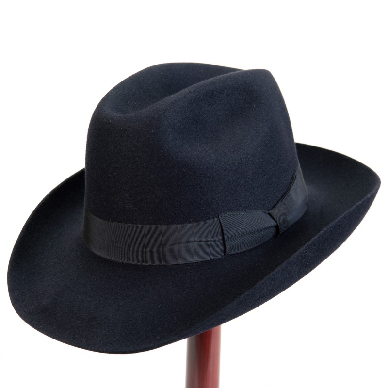фетровая Шляпа fedora classic темно-синяя с высокой тульей и обрезным краем Tonak